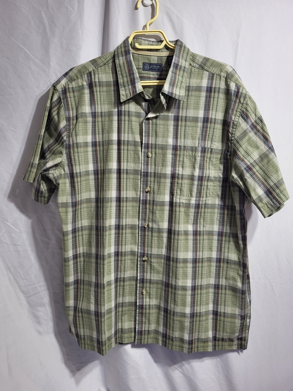 Arrow Green Plaid Short Sleeve Button-Down Shirt, Size XL